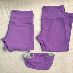 Lululemon Purple Short Capri Bangbuster Headband Set Size 4